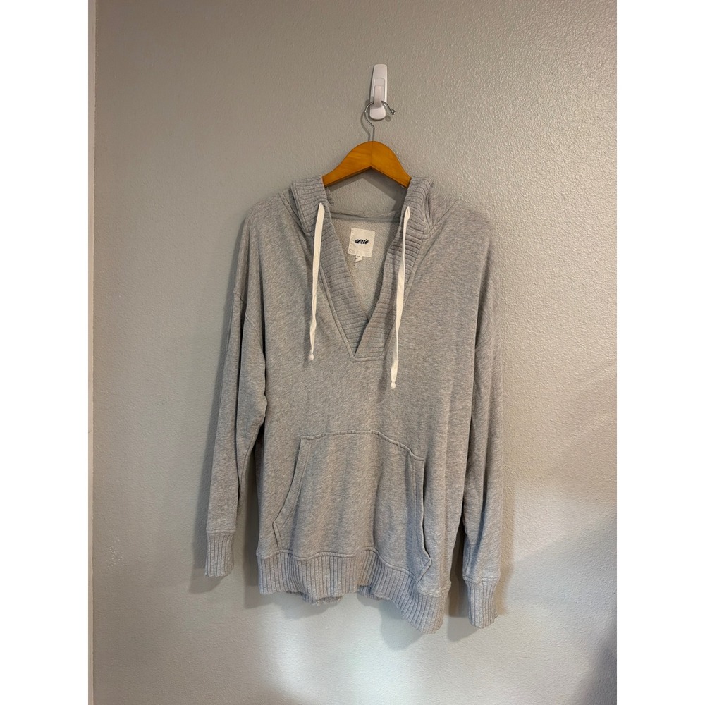 Aerie Hoodie Women Size S Gray Oversized V-Neck Cotton French Terry Pullover